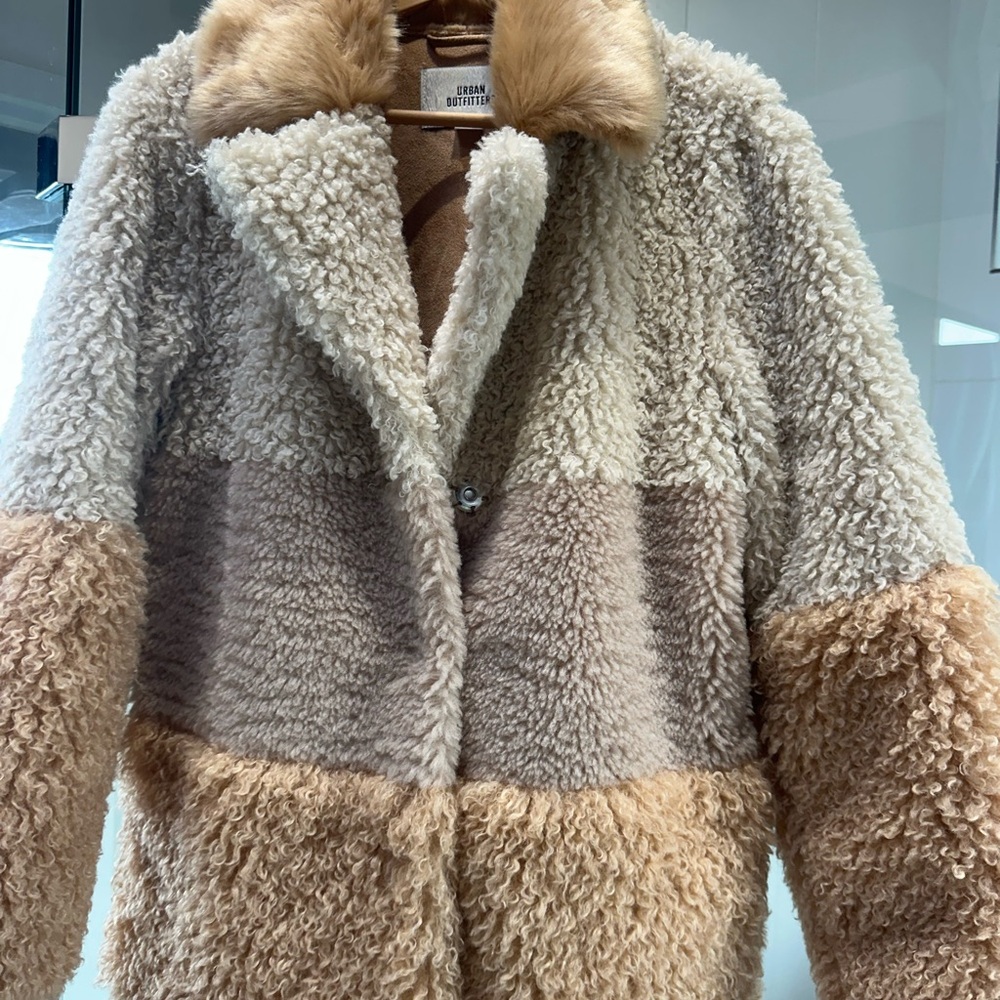 Urban Outfitters Teddy Jacket - Cream and Tan